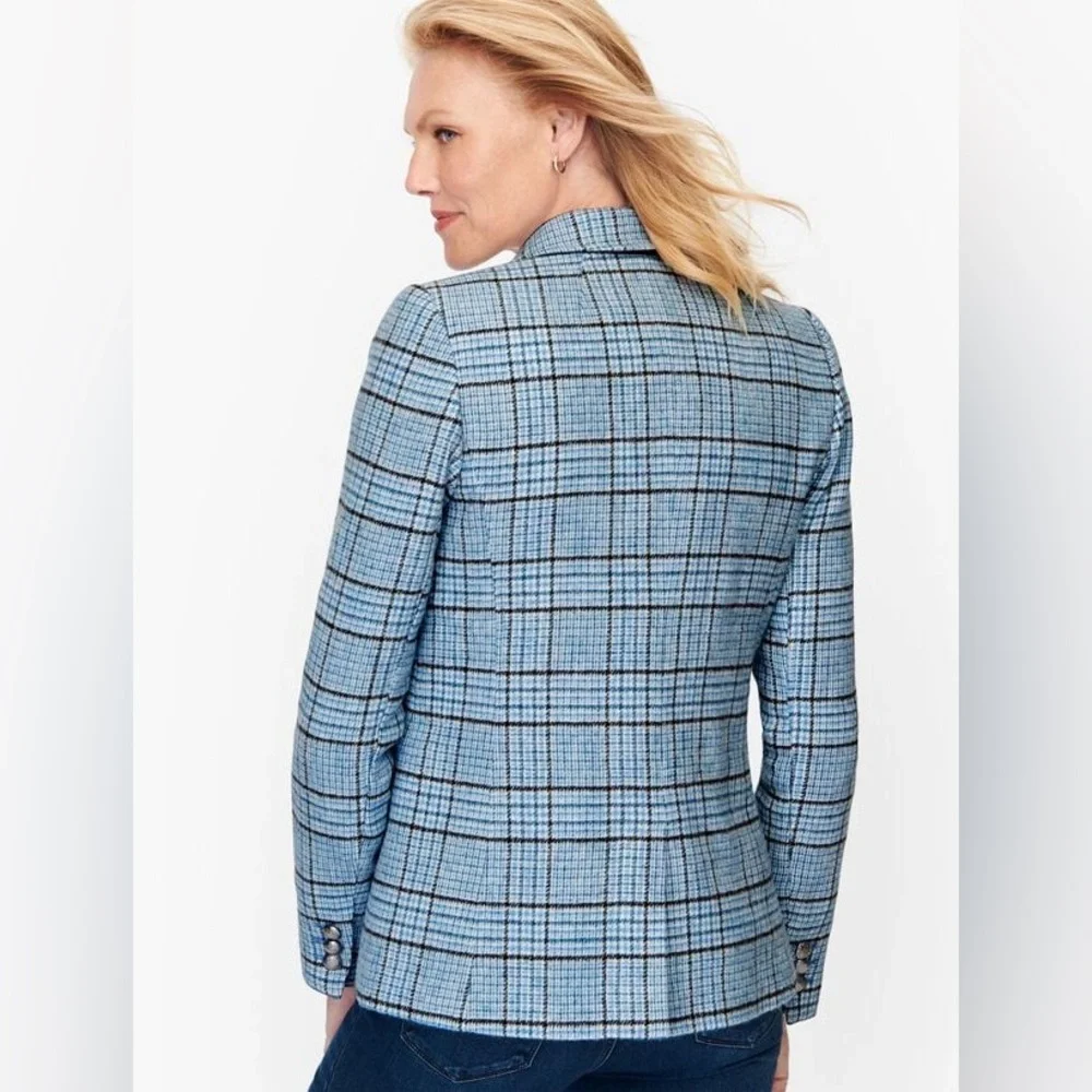 Talbots Wool Blend Shetland Classic Timeless Blue Plaid Pattern Blazer Size 16 - Picture 10 of 11